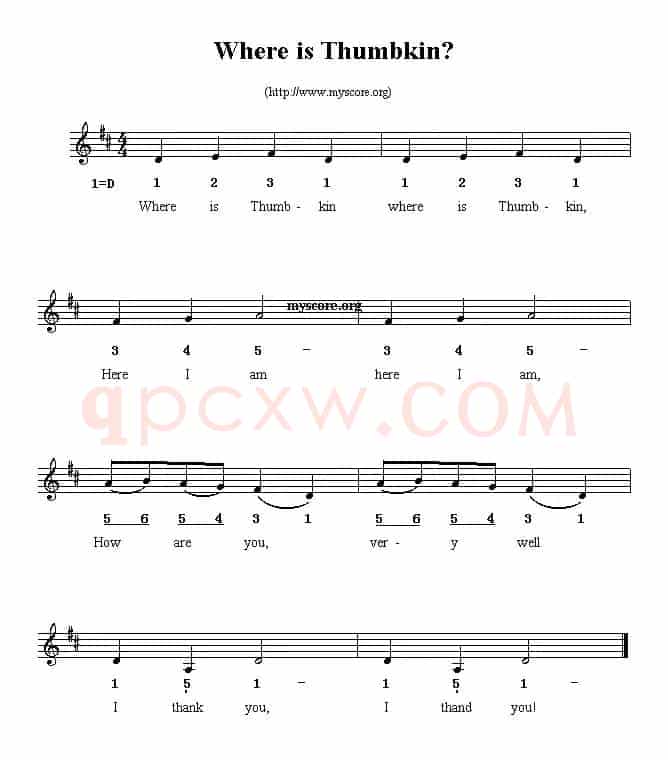 Where is Thumbkin(线简谱混排版、英文儿歌)
