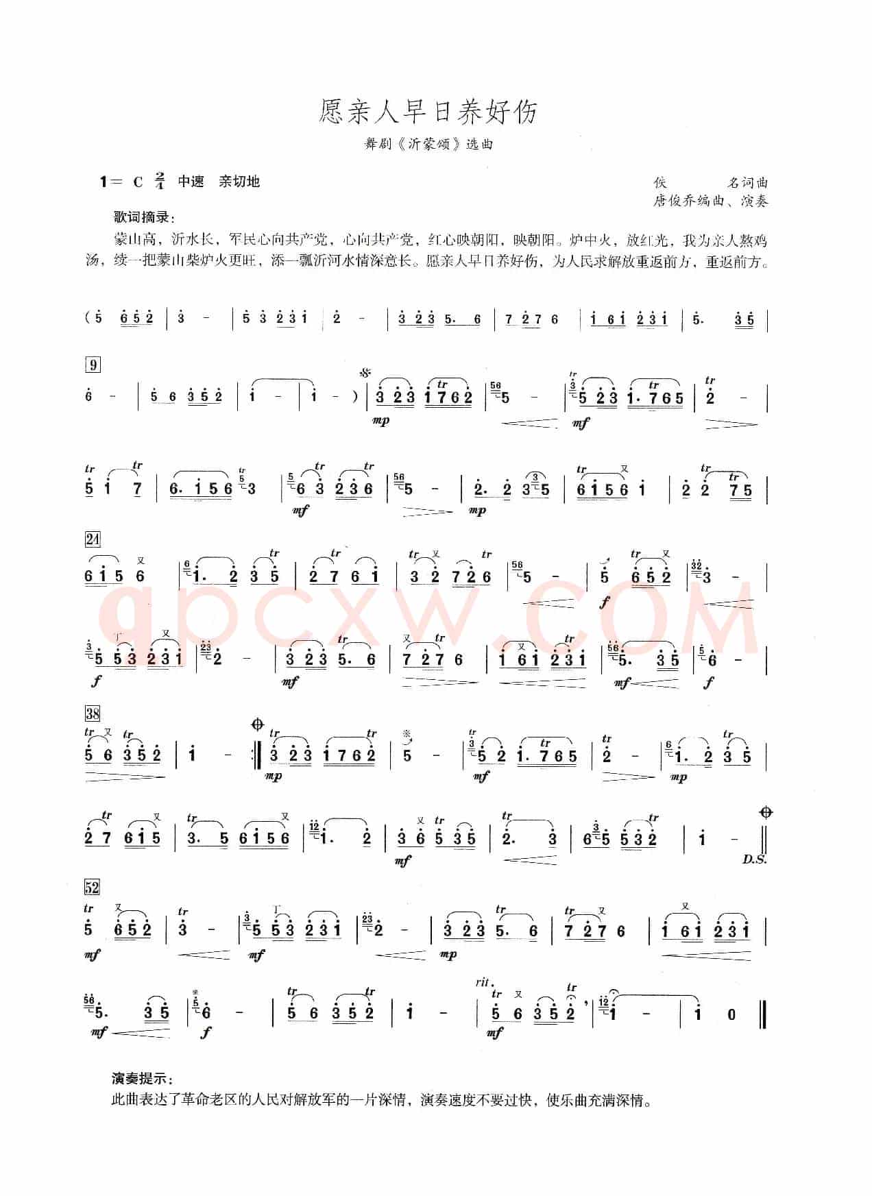 愿亲人早日养好伤 （笛子演奏提示版）