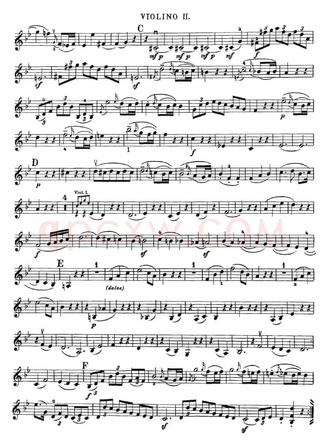 Mozart《Quartet No.22 in Bb Major，K.589》（Violin 2分谱）
