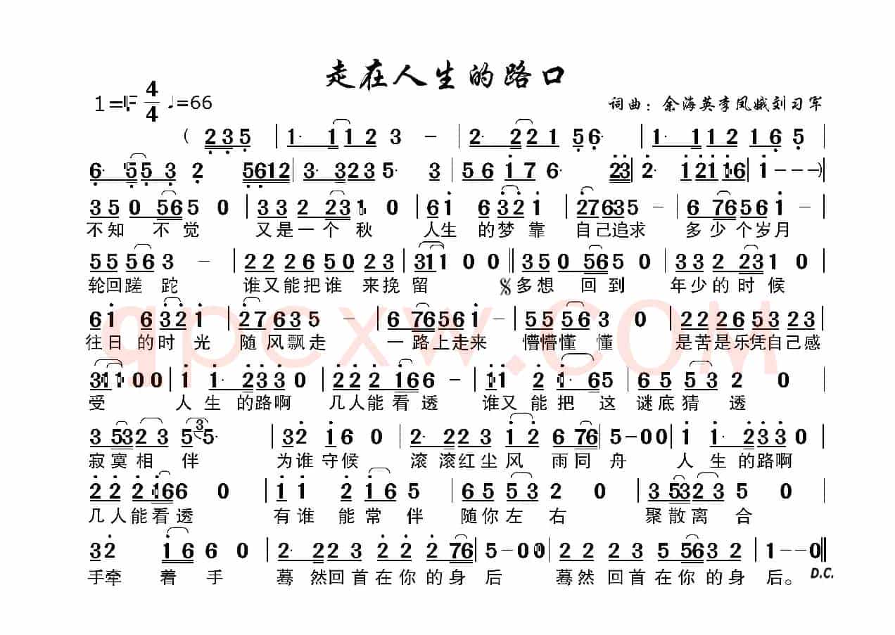 走在人生的路口（简谱横）