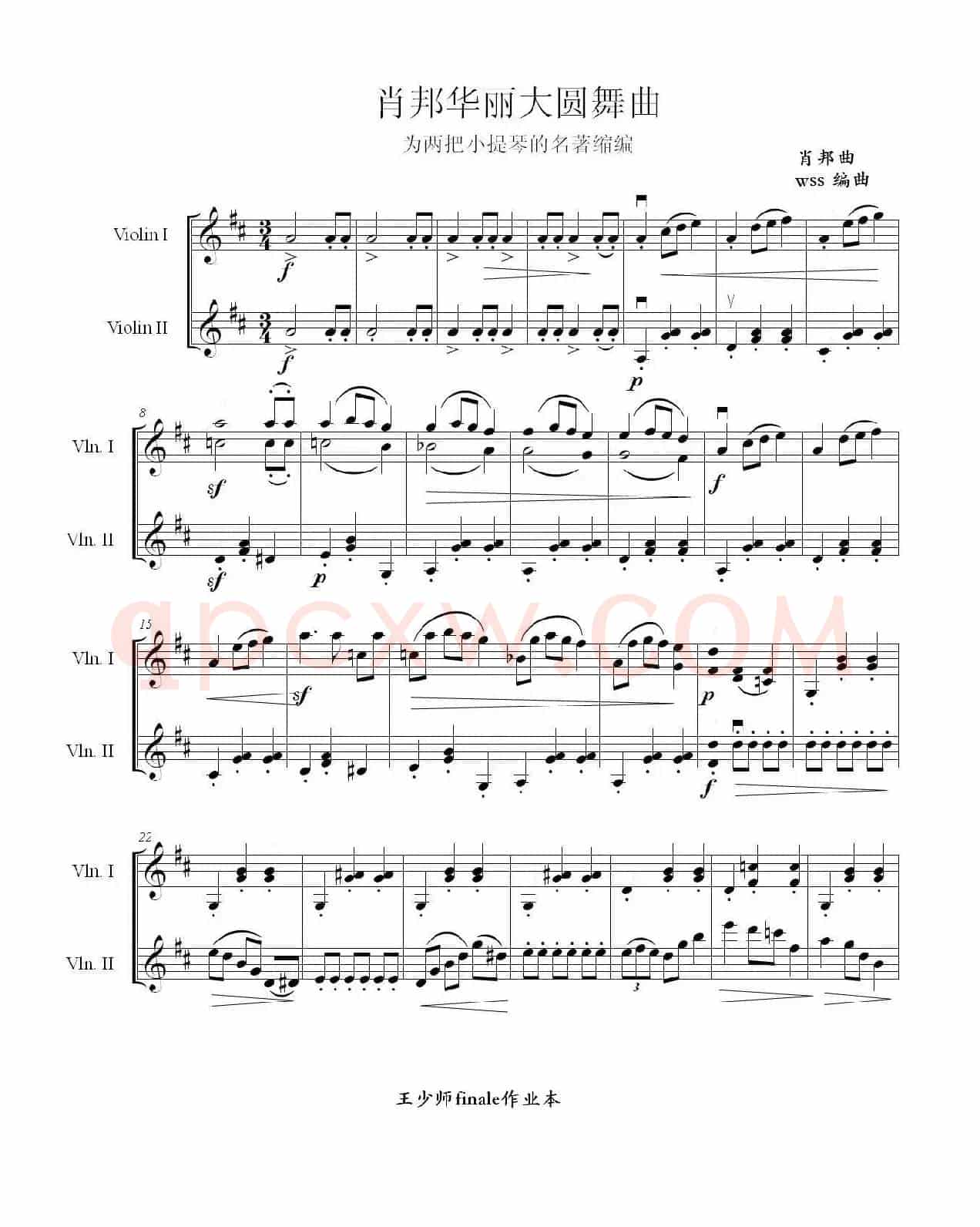 肖邦华丽大圆舞曲（小提琴二重奏、简版）