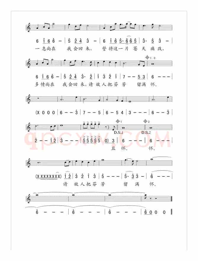 我会回来（电视剧《护国军魂》主题曲 [线、简谱混排版]）