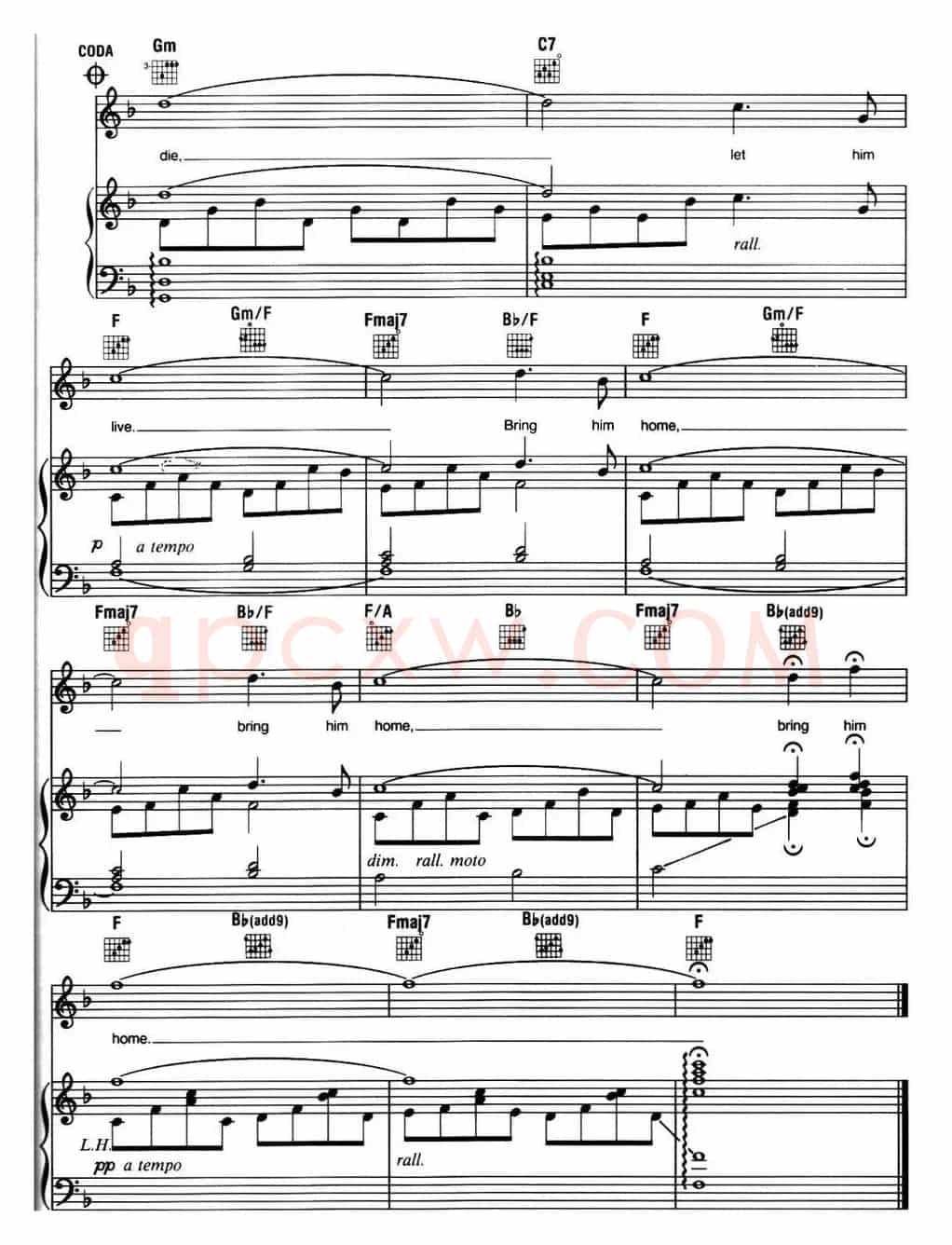 Bring Him Home (音乐剧《悲惨世界》(Les Miserables)选曲、正谱 )