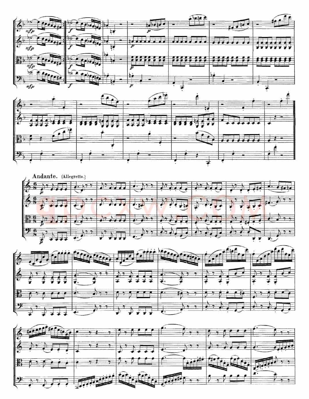 Mozart《Quartet No.23 in F Major，K.590》（总谱）