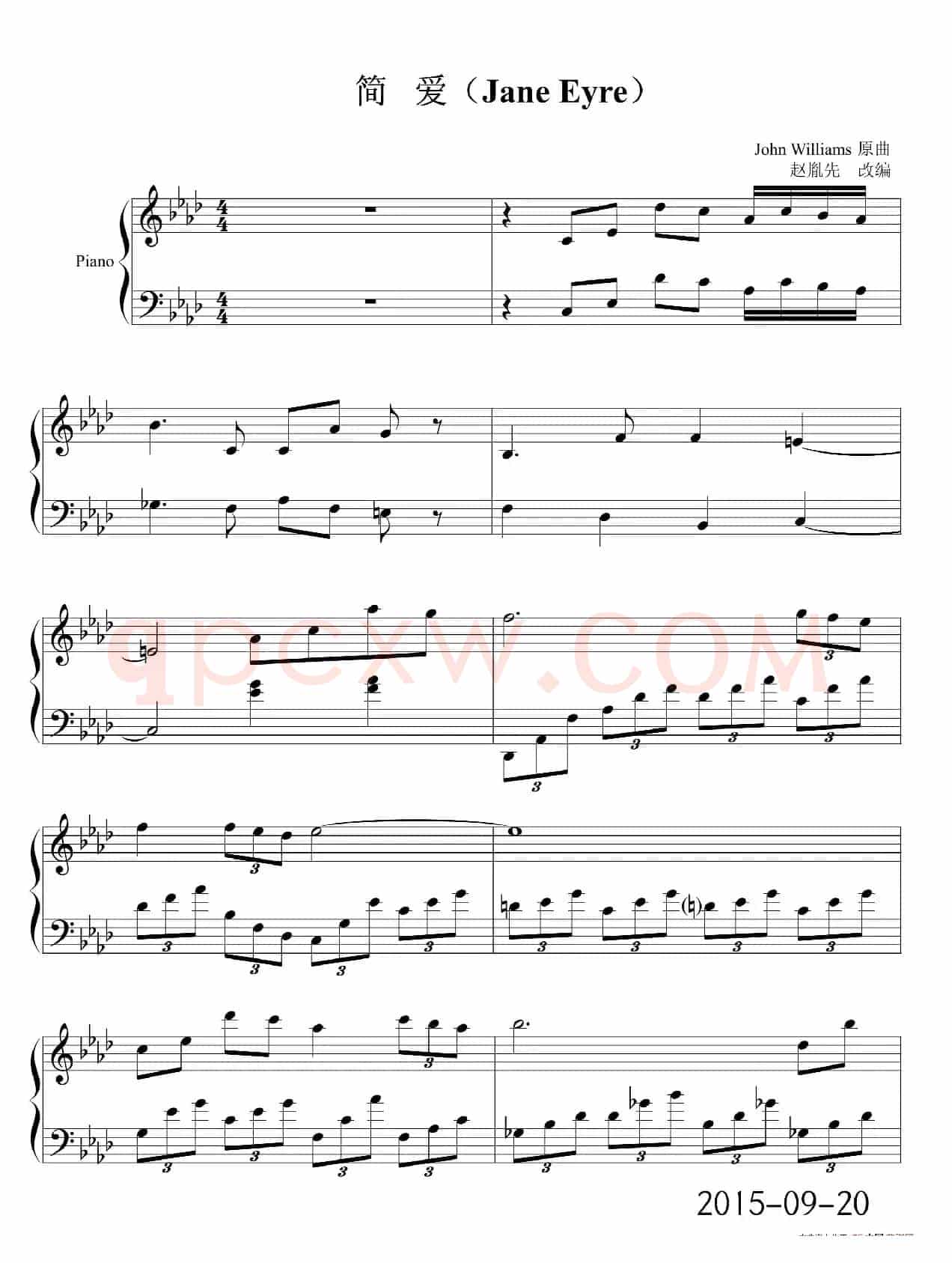 赵胤先钢琴曲谱《简爱Jane Eyre》（电影《简爱Jane Eyre》1970年版主题音乐）