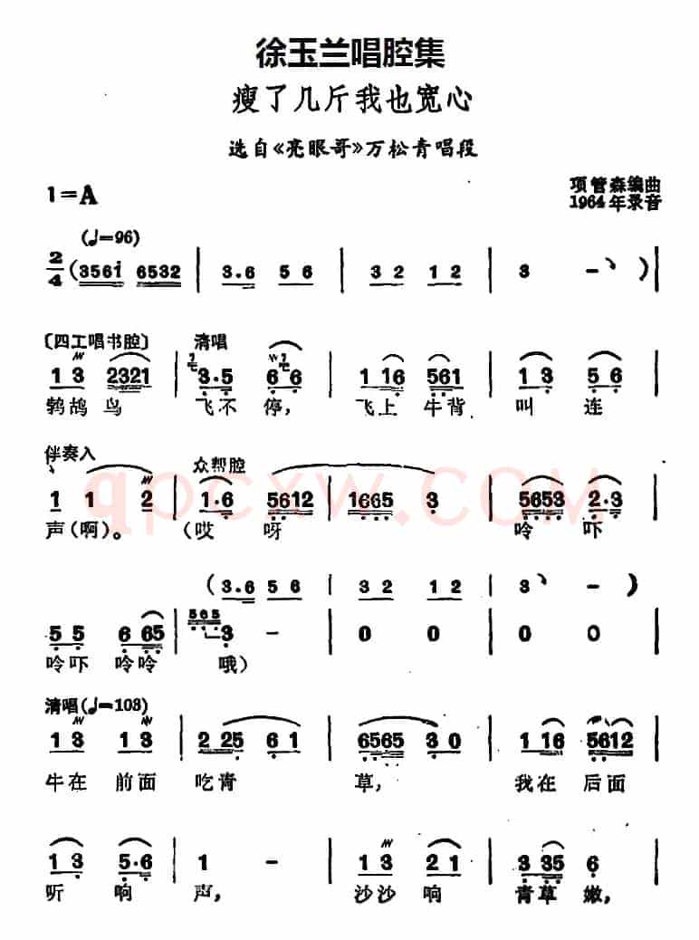 徐玉兰唱腔集：瘦了几斤我也宽心（选自《亮眼哥》万松青唱段）