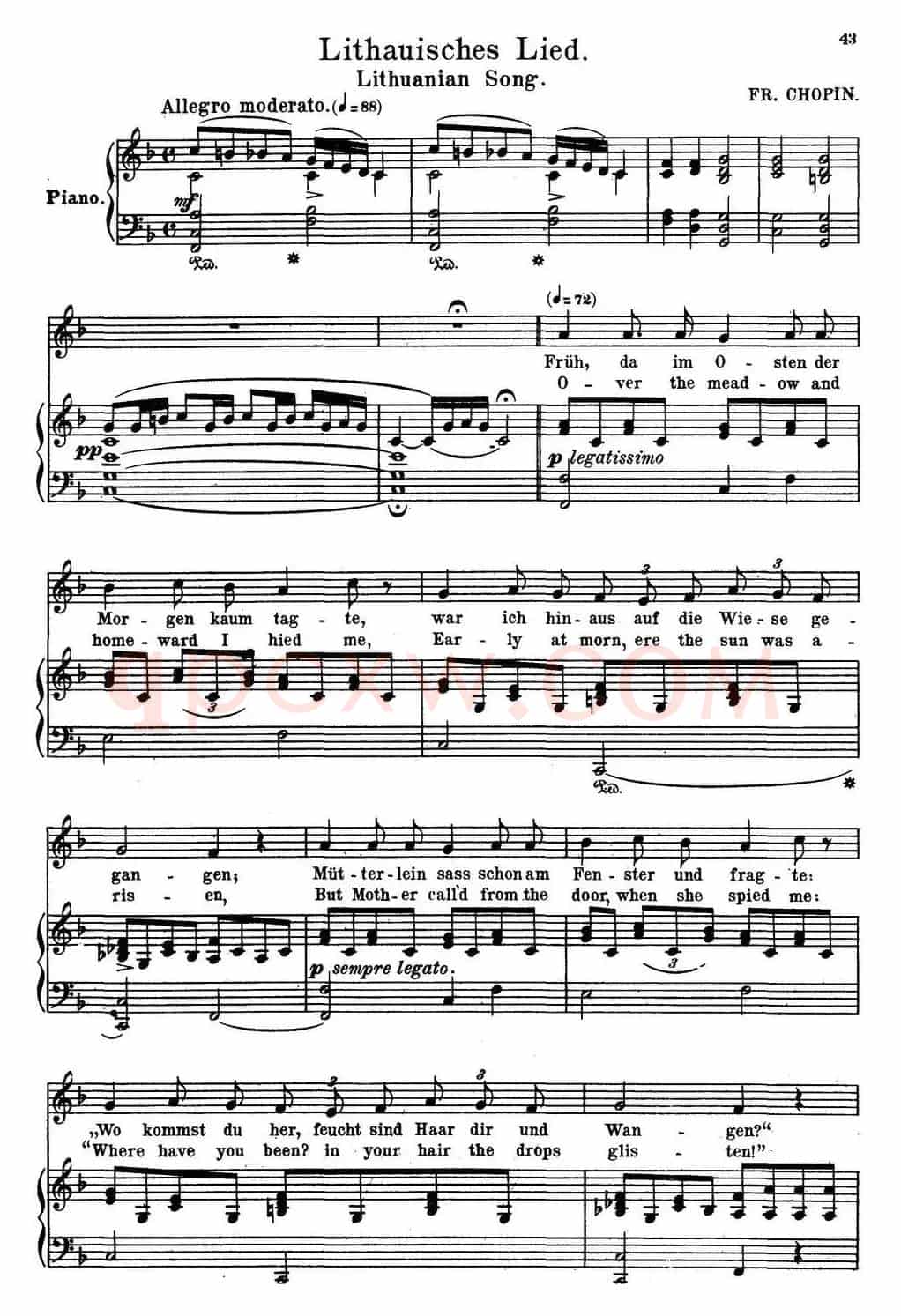 Chopin-17 Polish Songs Op.74,No.16(Lithauisches Lied. Lithuanian Song.)(钢琴伴奏谱)