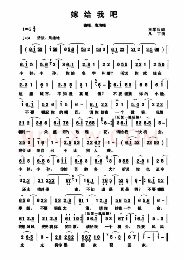 嫁给我吧（王学兵词 凡丁曲）