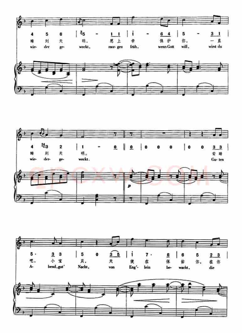 摇篮曲（勃拉姆斯曲、正谱、线简谱、中外文对照版）