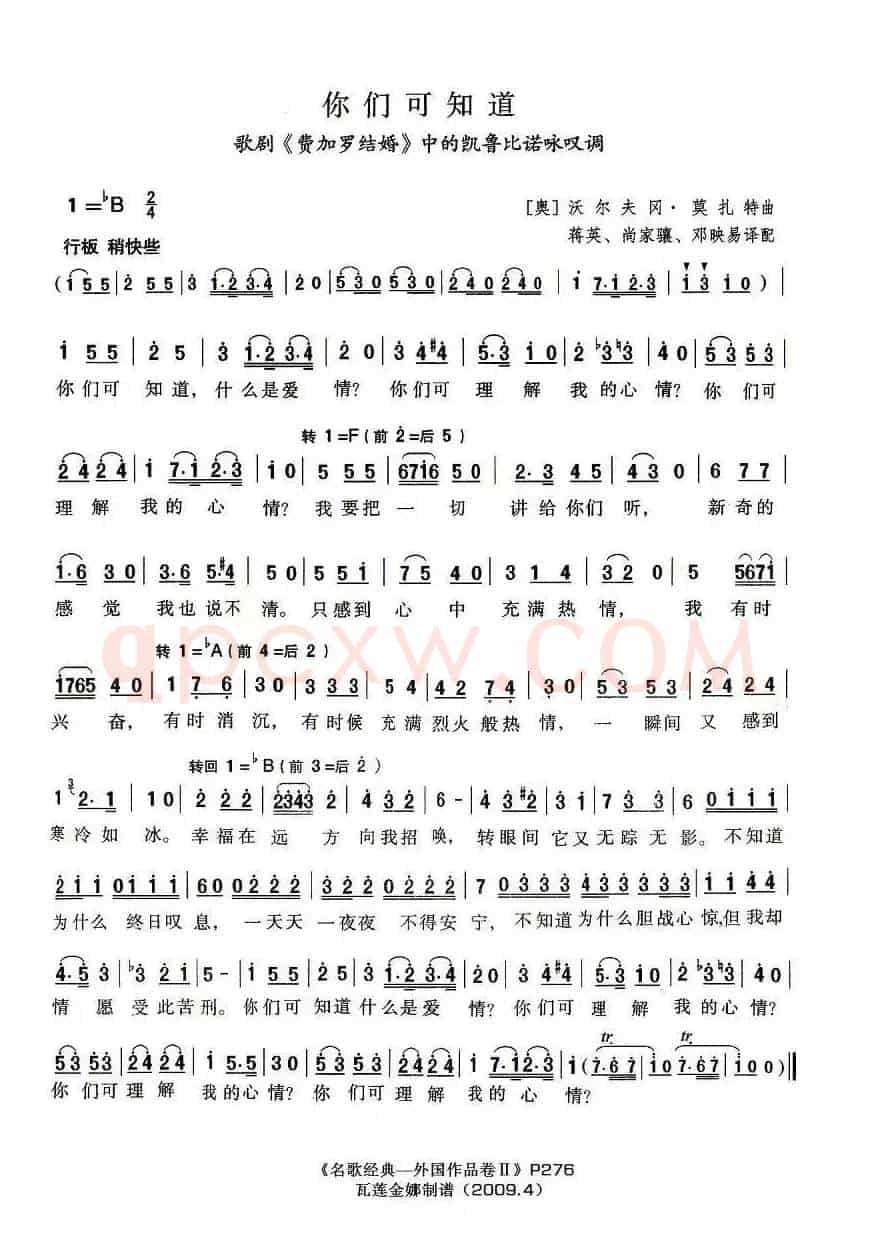 你们可知道（歌剧《费加罗的婚礼》选曲 ）