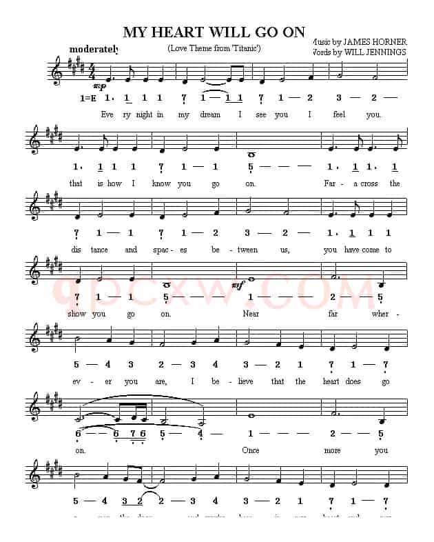 My heart will go on（《铁达尼号》主题歌）（线简谱混排版）