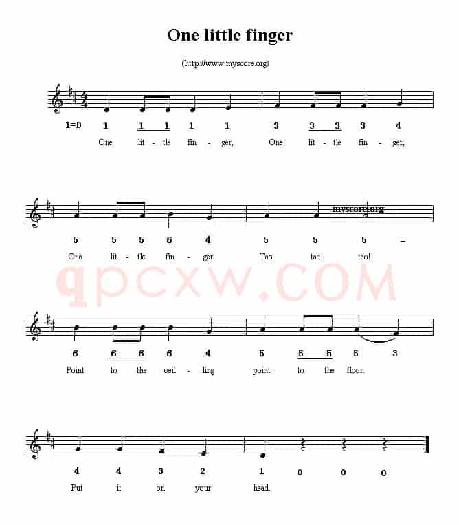 One little finger(线简谱混排版、英文儿歌)