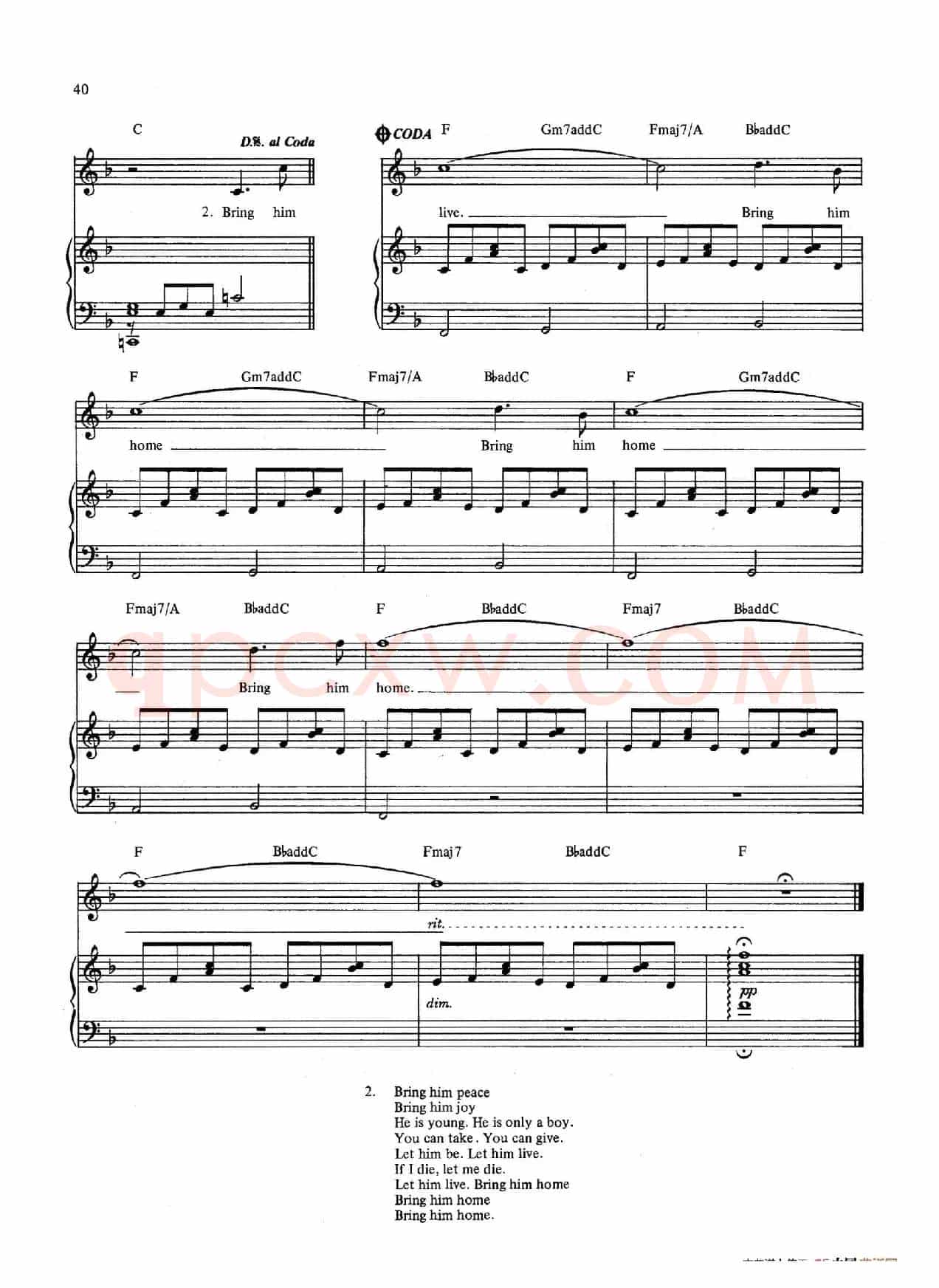 Bring Him Home (音乐剧《悲惨世界》(Les Miserables)选曲、正谱 )