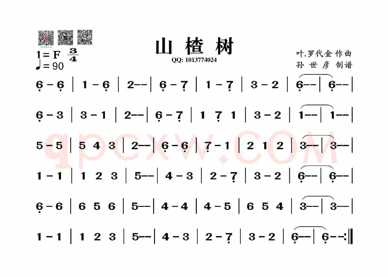 山楂树（葫芦丝旋律谱）