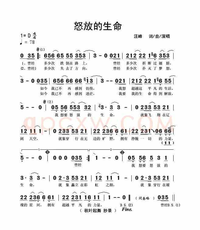怒放的生命（汪峰词 汪峰曲）