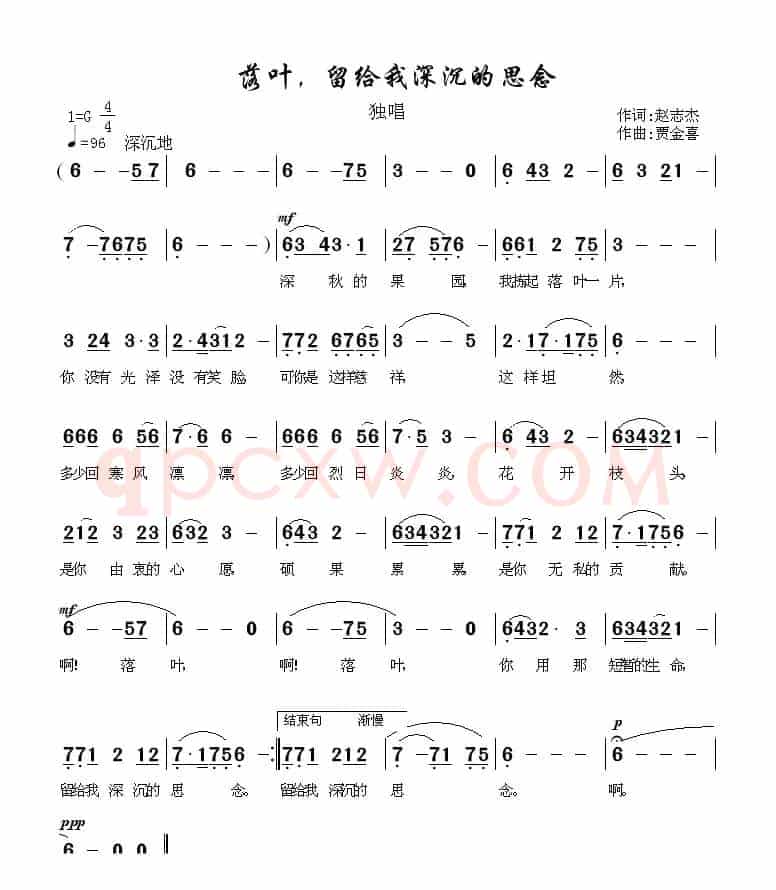 落叶，留给我深沉的思念