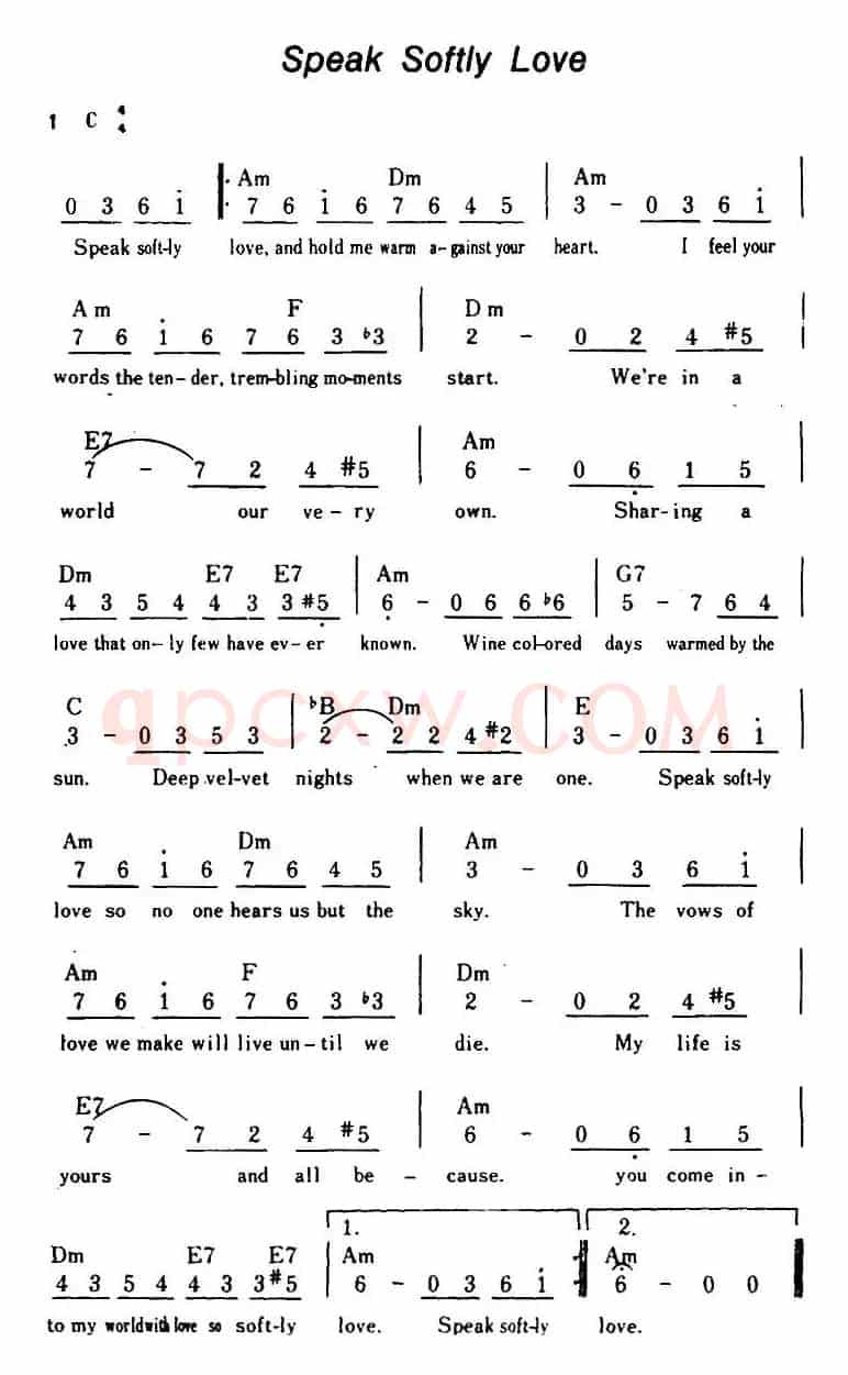 [美]Speak Softly Love（轻轻地说一声“爱”、带和弦）