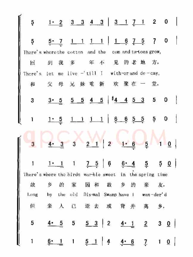 CARRY ME BACK TO OLD VRGINY（我愿再回到故乡）