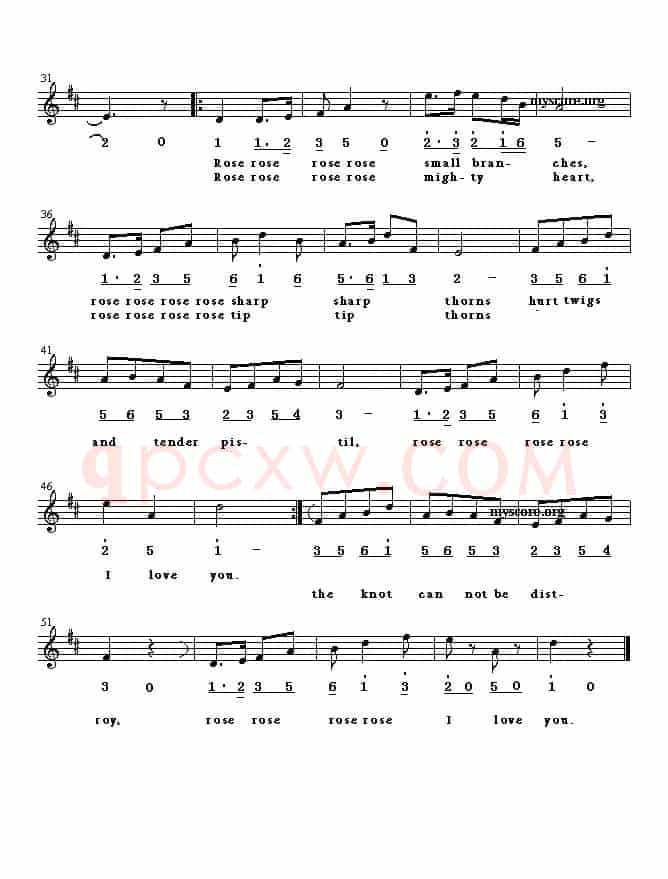 Rsse, rose I love you（玫瑰玫瑰我爱你、英译中文歌曲、线简谱混排版）