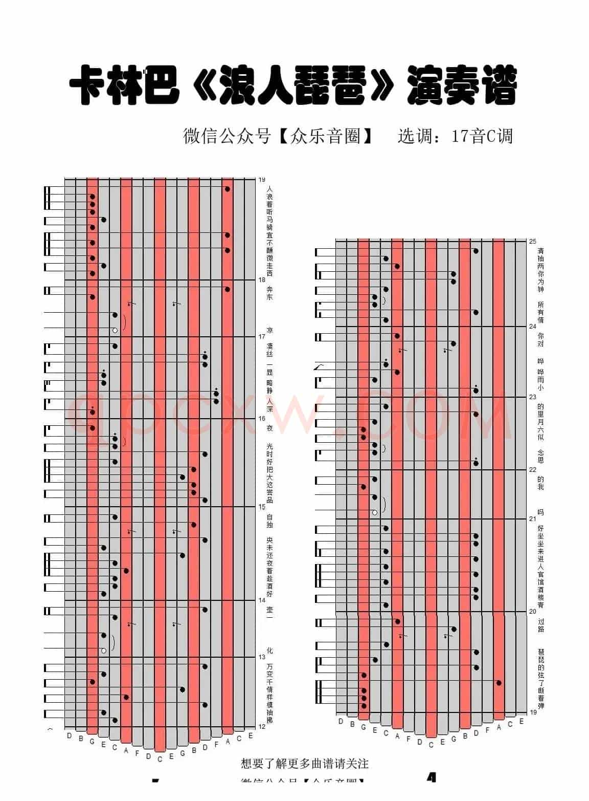 浪人琵琶（拇指琴卡林巴琴专用谱）