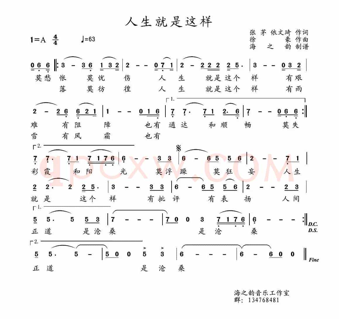 人生就是这样（张茅 伊文琦词 徐豪曲）