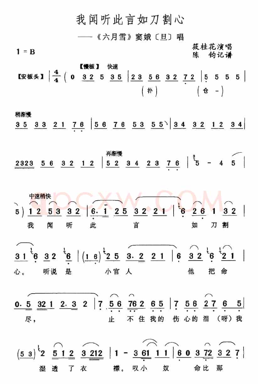 我闻听此言如刀割心（《六月雪》窦娥[旦]唱段）