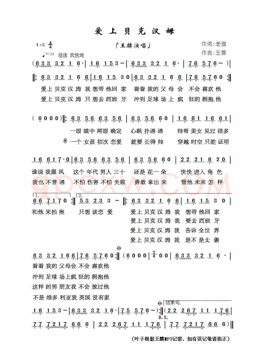 爱上贝克汉姆（老猫词/王蓉曲）