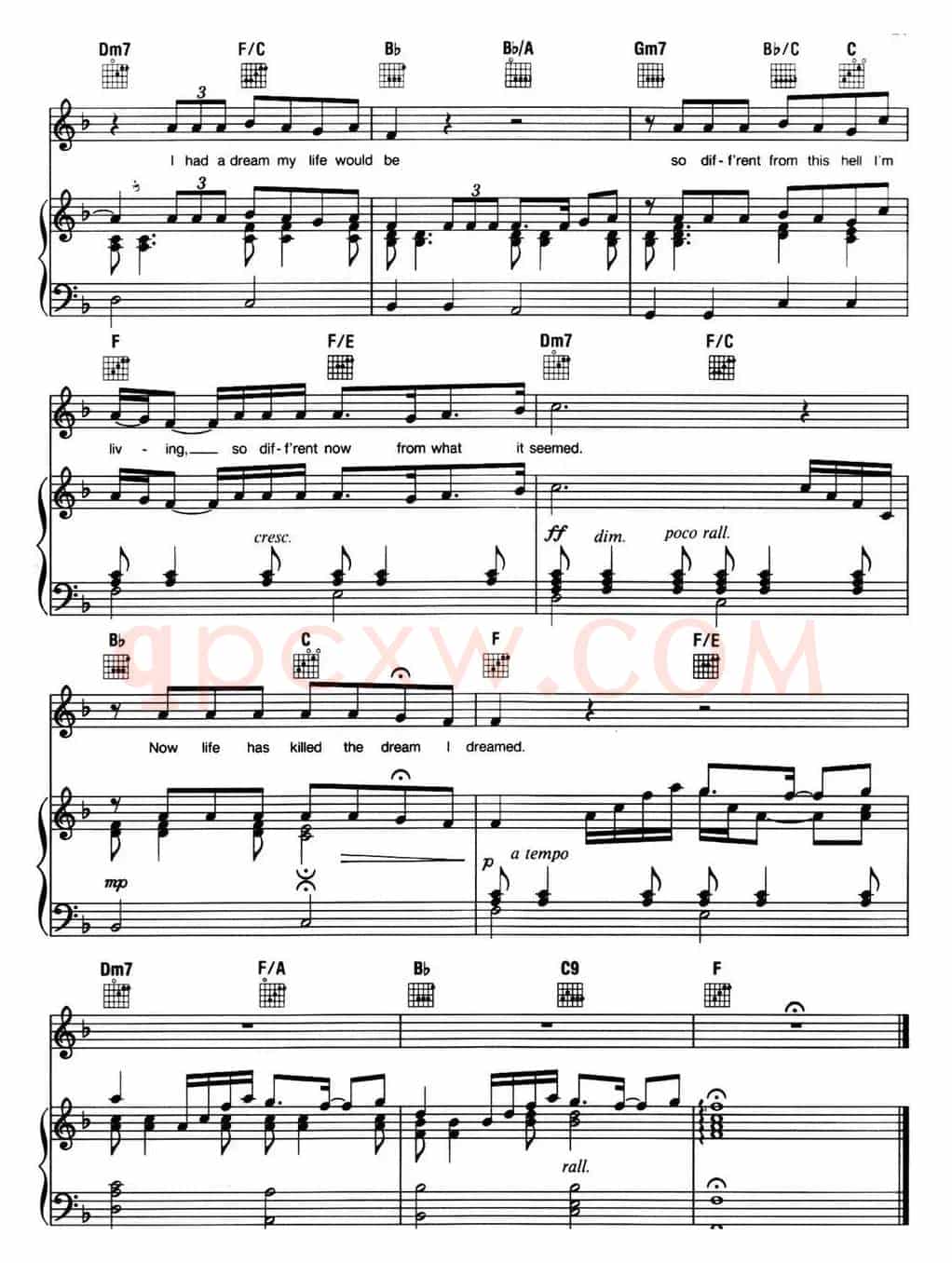 I Dreamed a Dream (音乐剧《悲惨世界》(Les Miserables)选曲、正谱 )