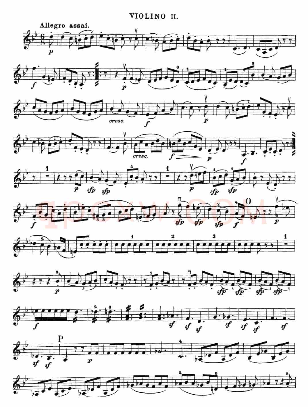 Mozart《Quartet No.22 in Bb Major，K.589》（Violin 2分谱）