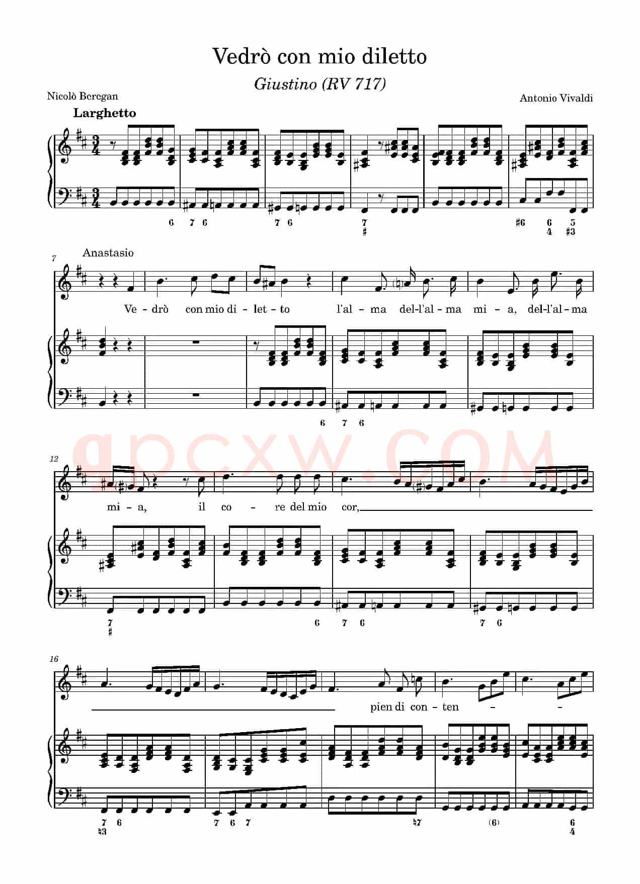 Vedrò con mio diletto 正谱(D调)