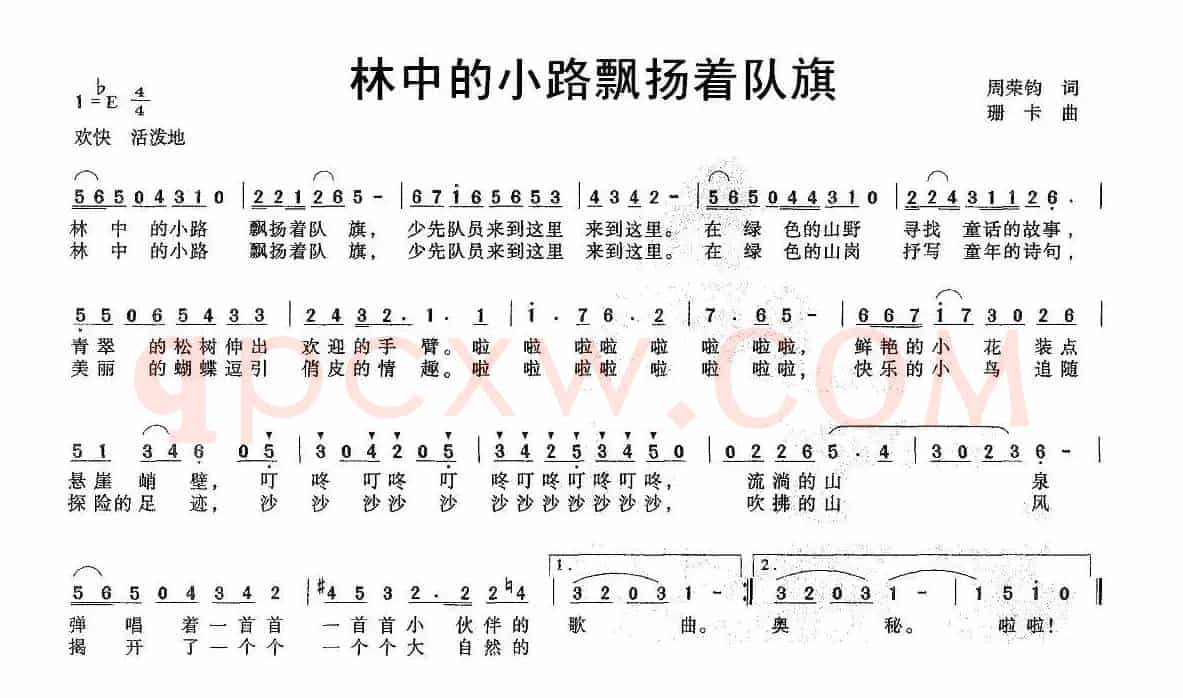 林中的小路飘扬着队旗