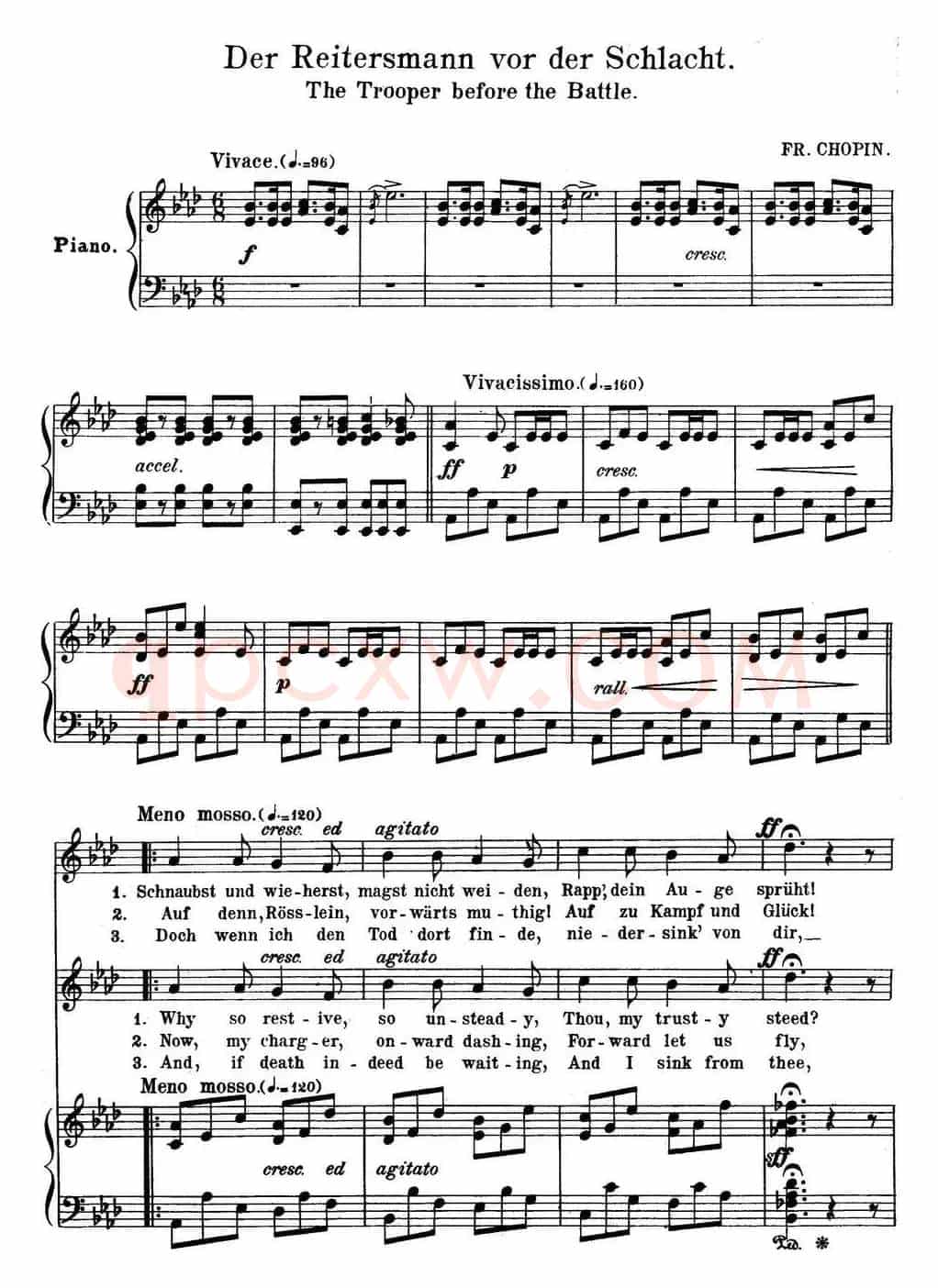 Chopin-17 Polish Songs Op.74,No.10(Der Reitersmann vor der Schlacht. The Trooper(钢琴伴奏谱)