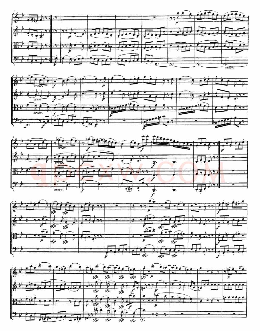 Mozart《Quartet No.22 in Bb Major，K.589》（总谱）