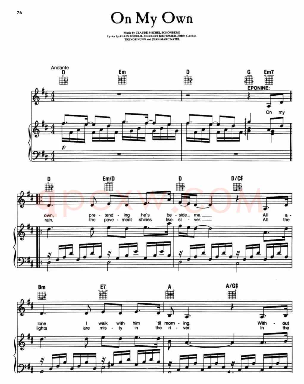 On My Own(音乐剧《悲惨世界》(Les Miserables)选曲、正谱 )