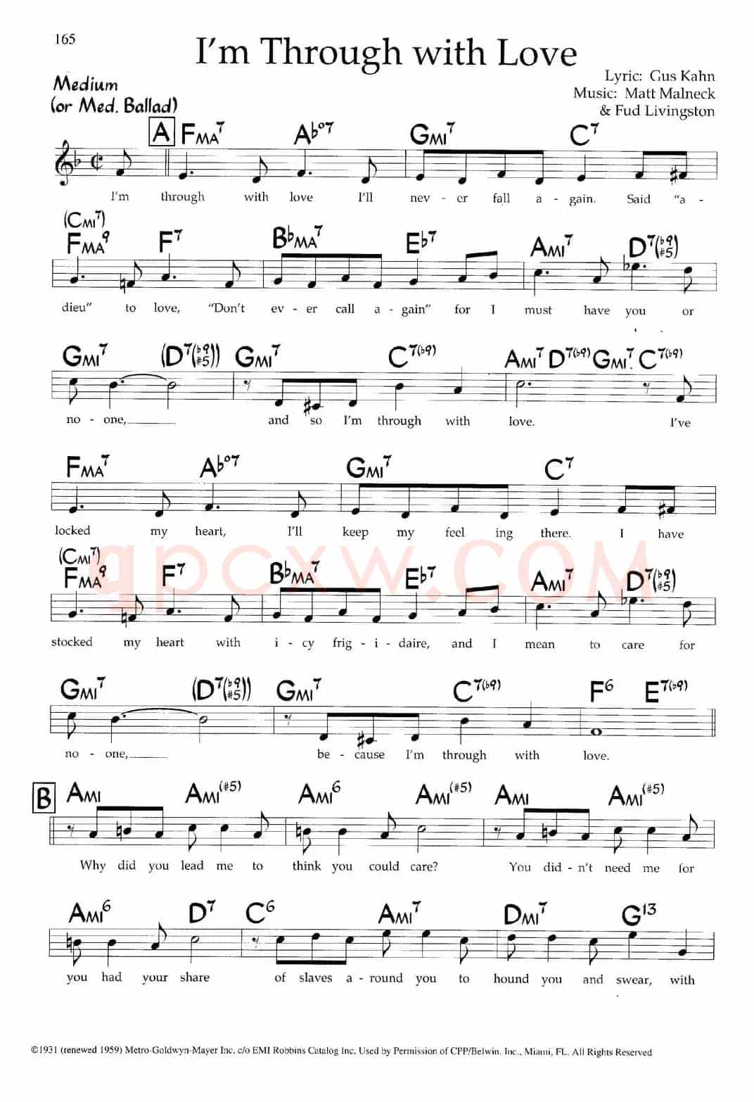 I'm Through with Love（带和弦五线谱）