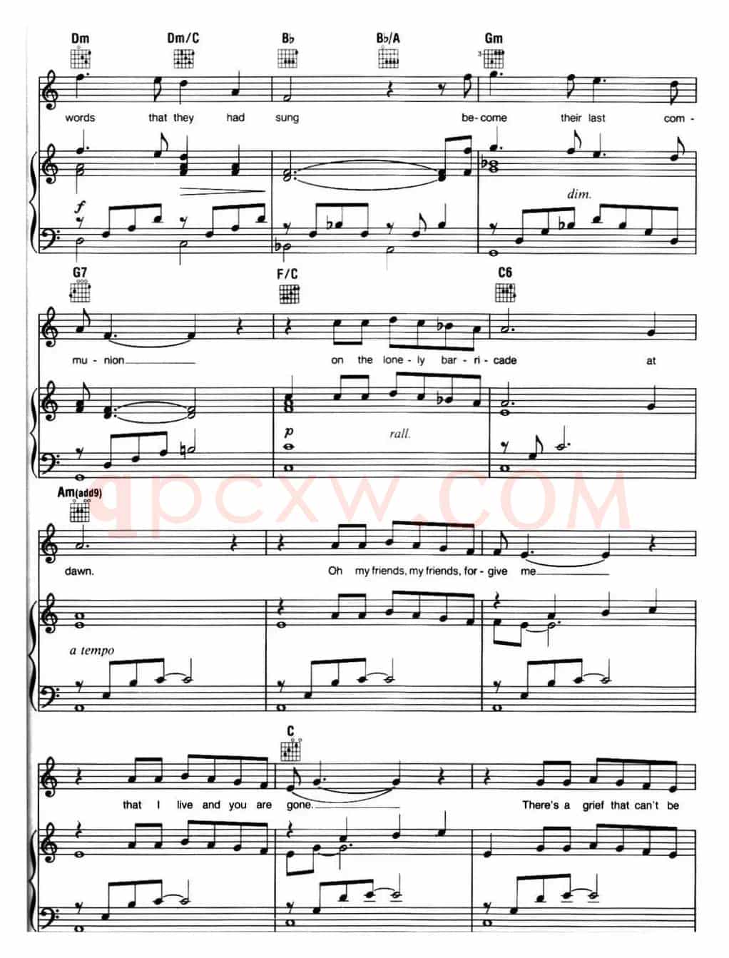 Empty Chairs at Empty Tables (音乐剧《悲惨世界》(Les Miserables)选曲、正谱 )