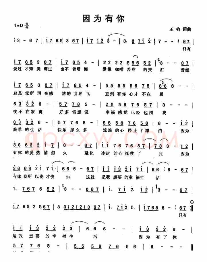 因为有你（王钧词曲）