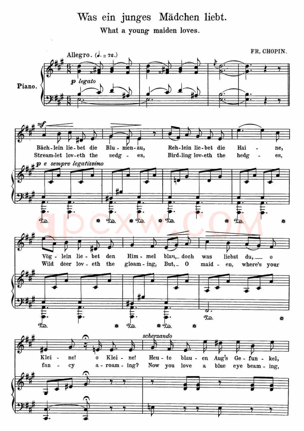 Chopin-17 Polish Songs Op.74,No.5(Was ein junges Madchen liebt. What a young mai(钢琴伴奏谱)