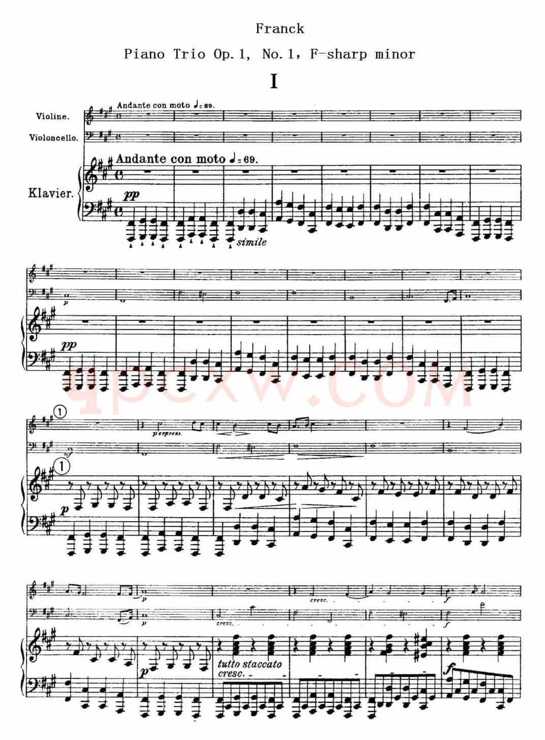 Franck《Piano Trio Op.1 No.1,F-sharp minor》(Ⅰ、小提琴+大提琴+钢琴伴奏)