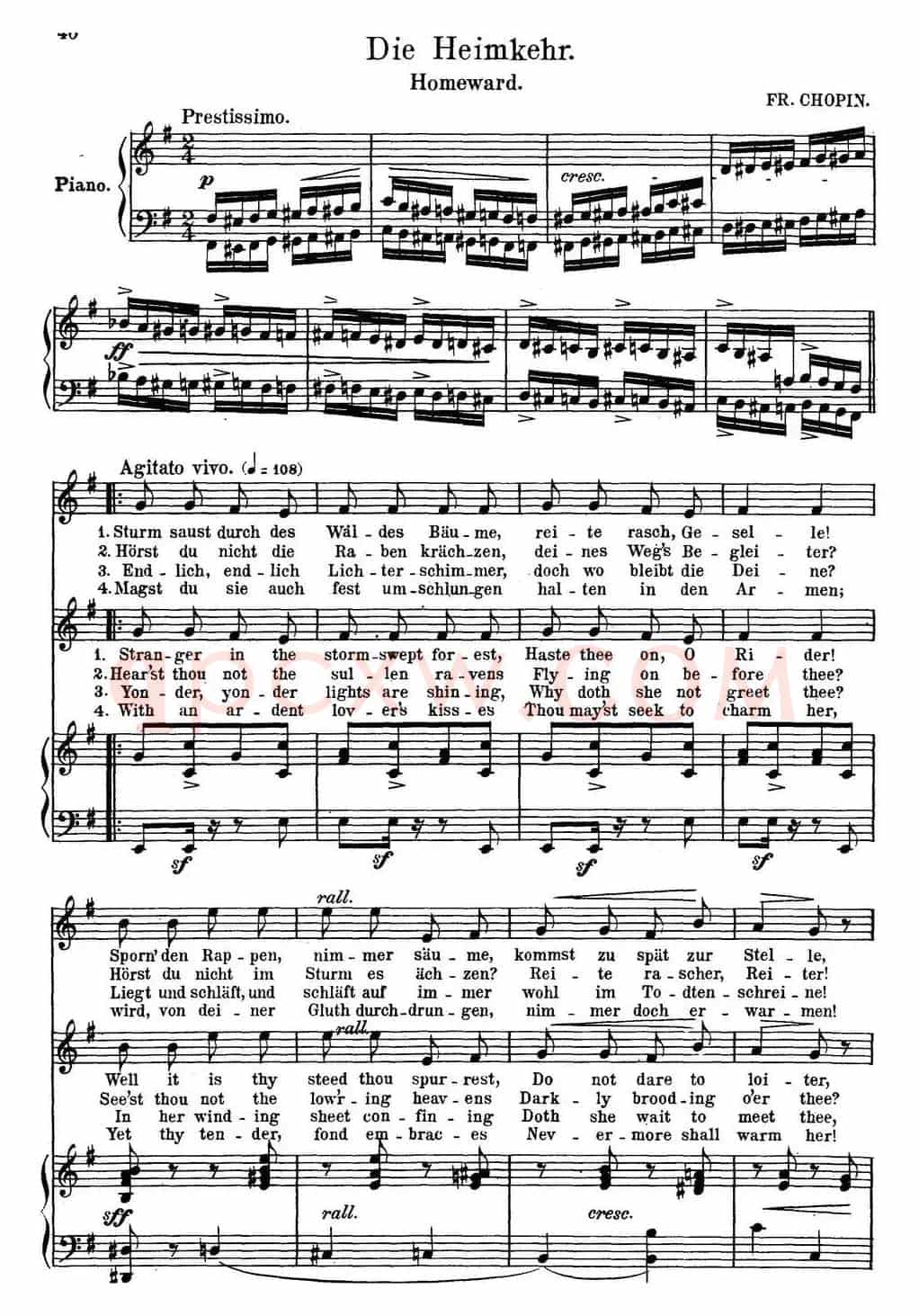 Chopin-17 Polish Songs Op.74，No.15（Die Heinmkehr. Homeward.）（钢琴伴奏谱）