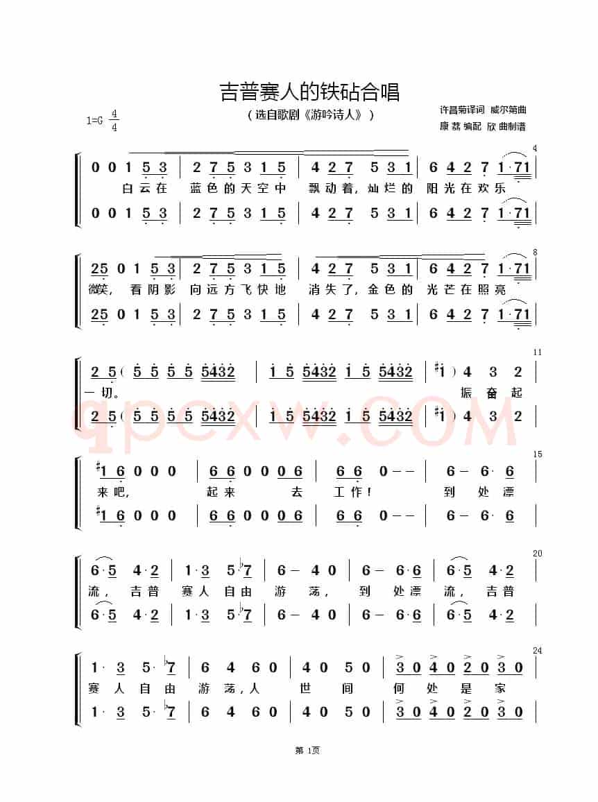 吉普赛人的铁砧合唱（混声合唱）