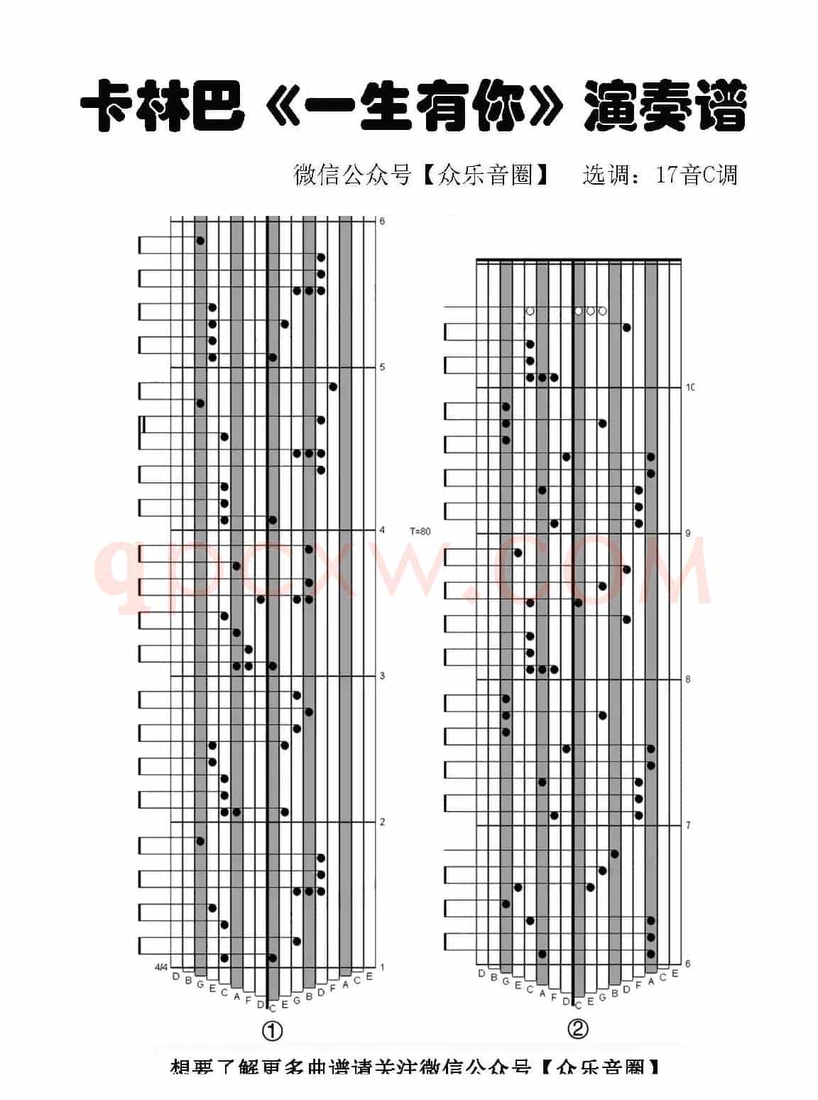 一生有你（拇指琴卡林巴琴专用谱）