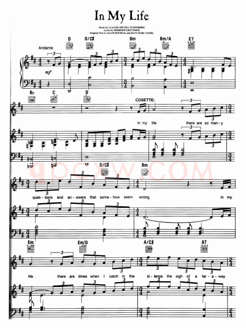 In My Life (音乐剧《悲惨世界》(Les Miserables)选曲、正谱 )