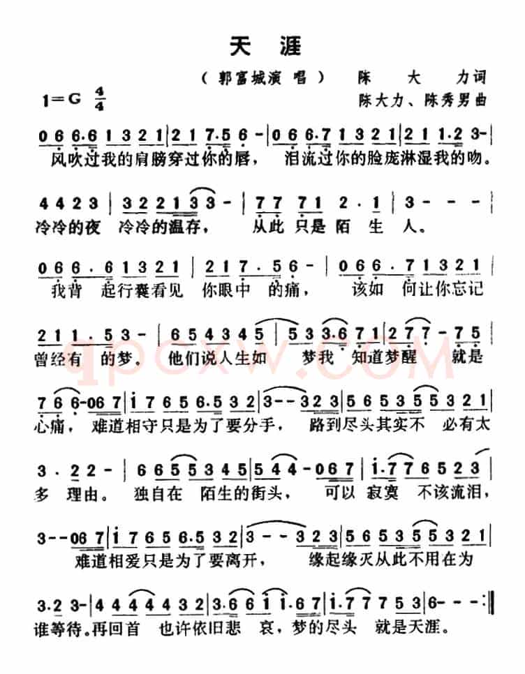 天涯(陈大力词 陈大力、陈秀男曲)