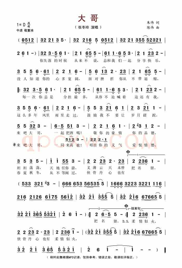 大哥（朱伟词 陈伟曲）