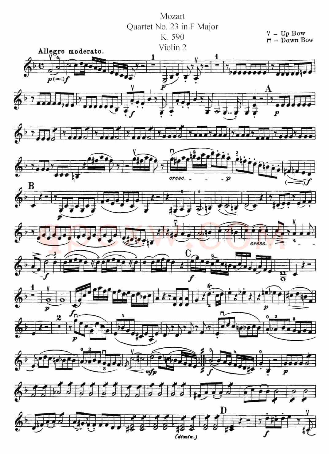 Mozart《Quartet No.23 in F Major,K.590》(Violin 2分谱)