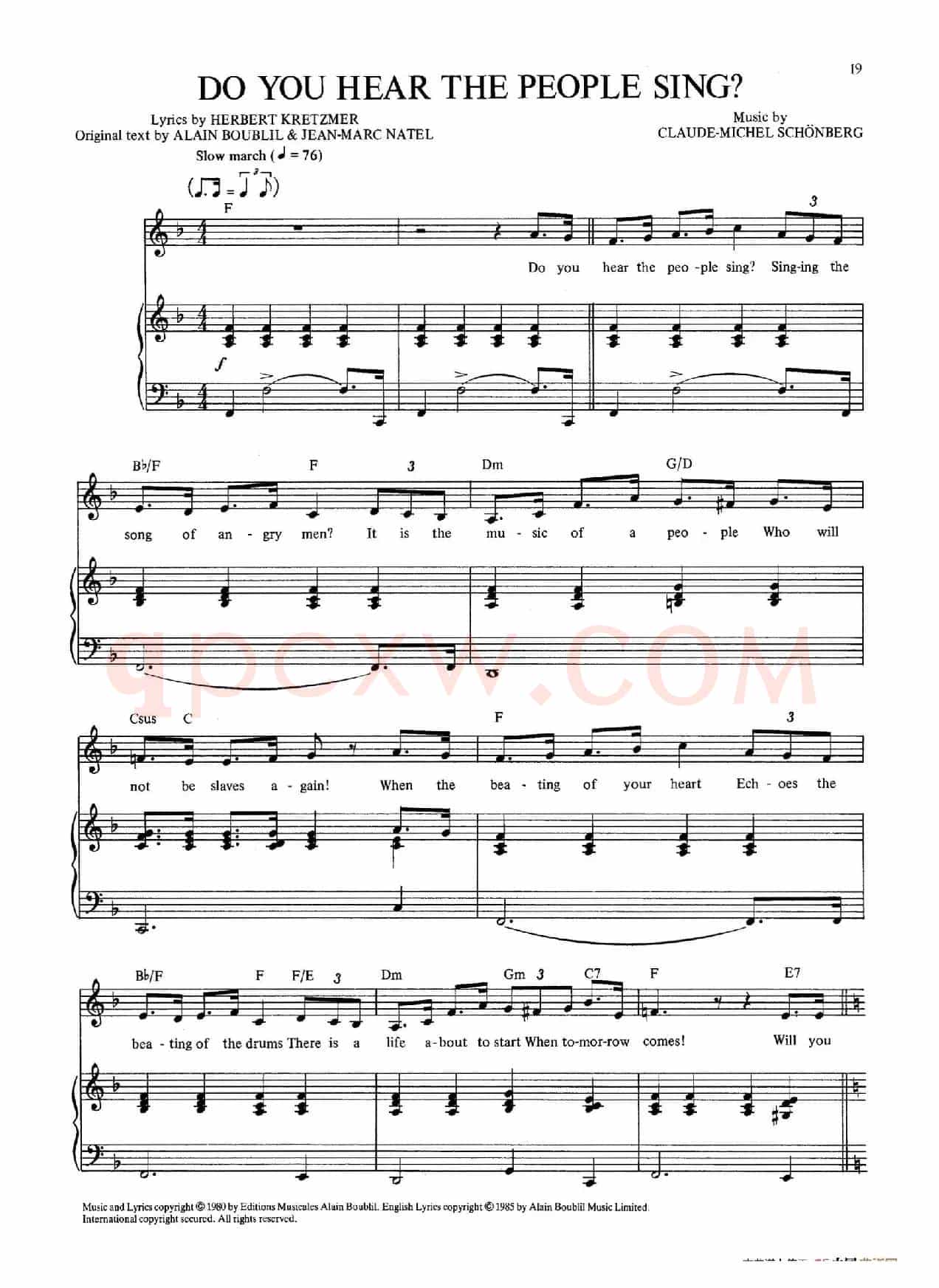 Do You Hear the People Sing? (音乐剧《悲惨世界》(Les Miserables)选曲、正谱 )