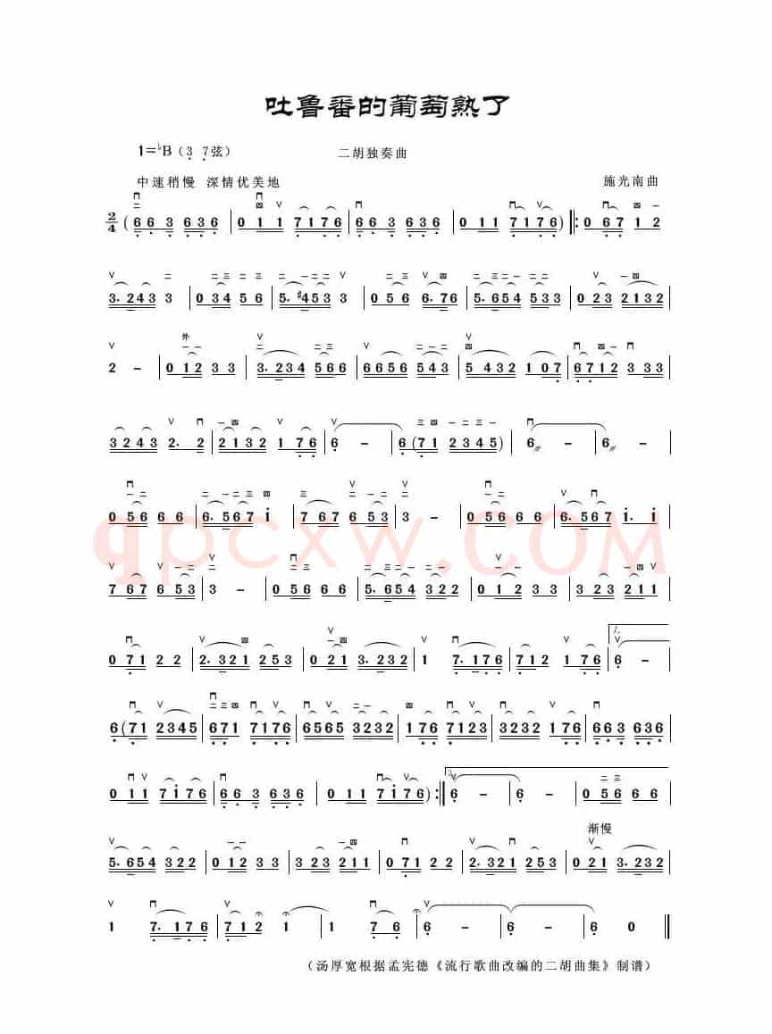 吐鲁番的葡萄熟了（二胡独奏曲）