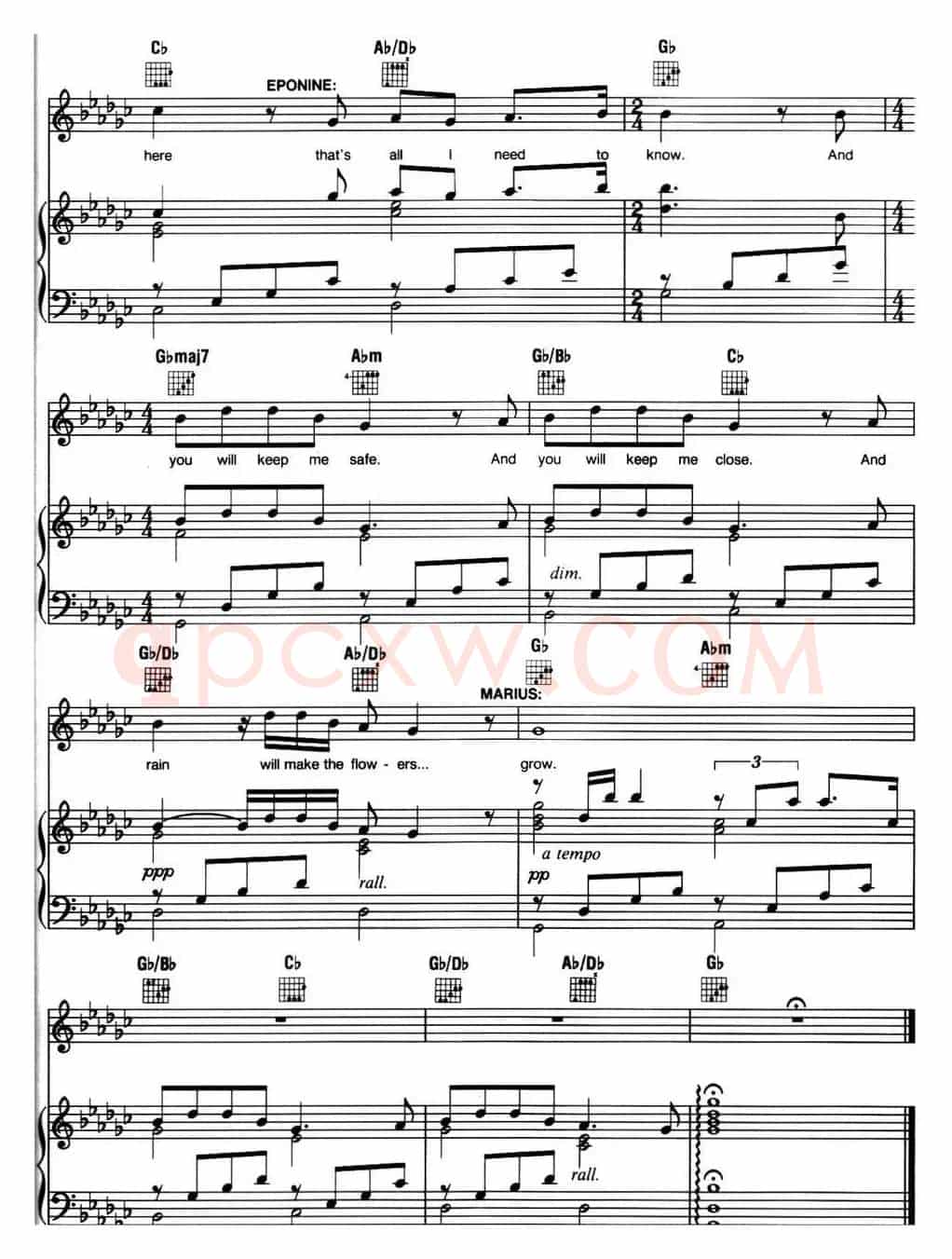 A Little Fall of Rain(音乐剧《悲惨世界》(Les Miserables)选曲、正谱 )