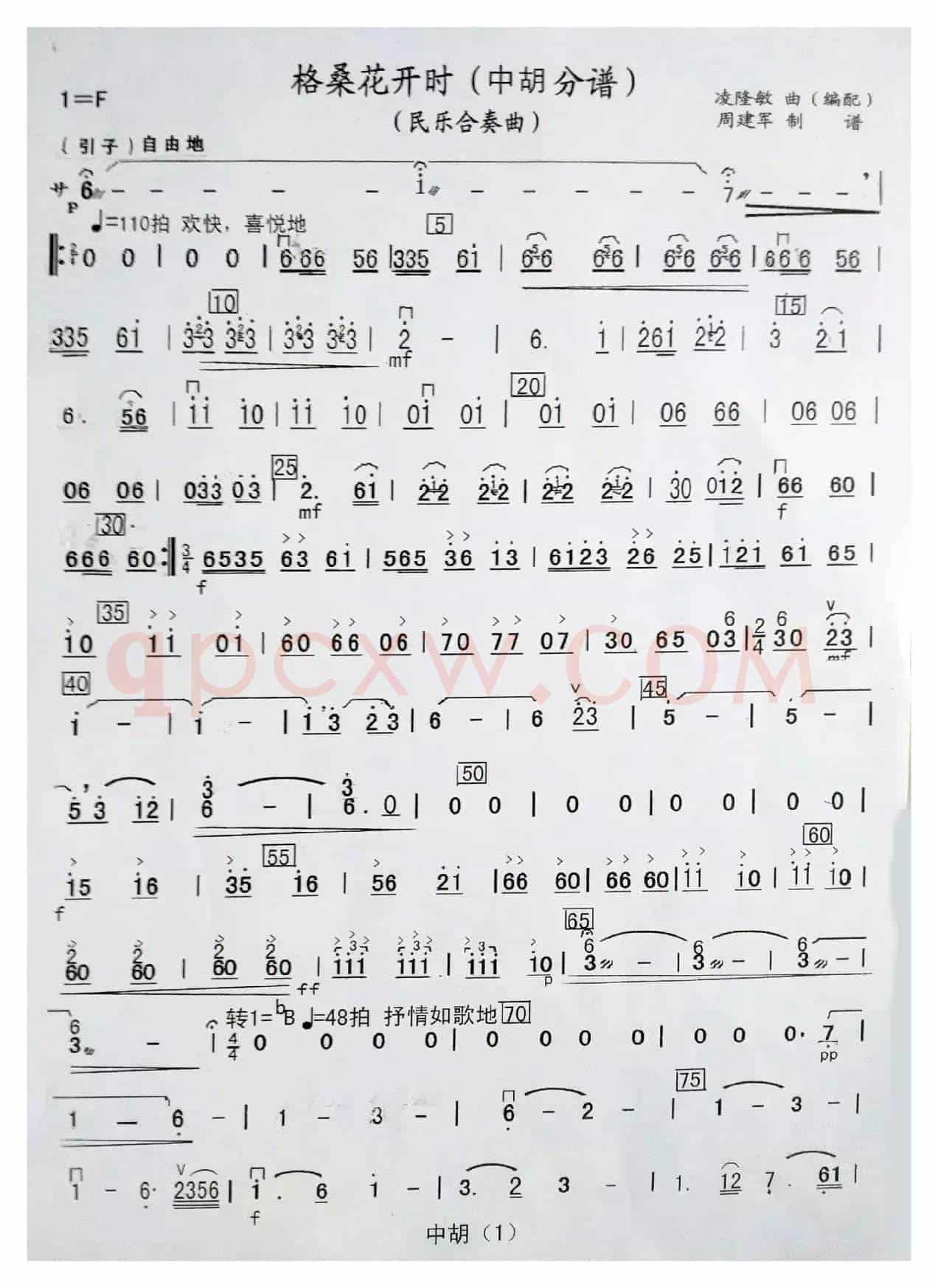 格桑花开时（民乐合奏曲分谱）